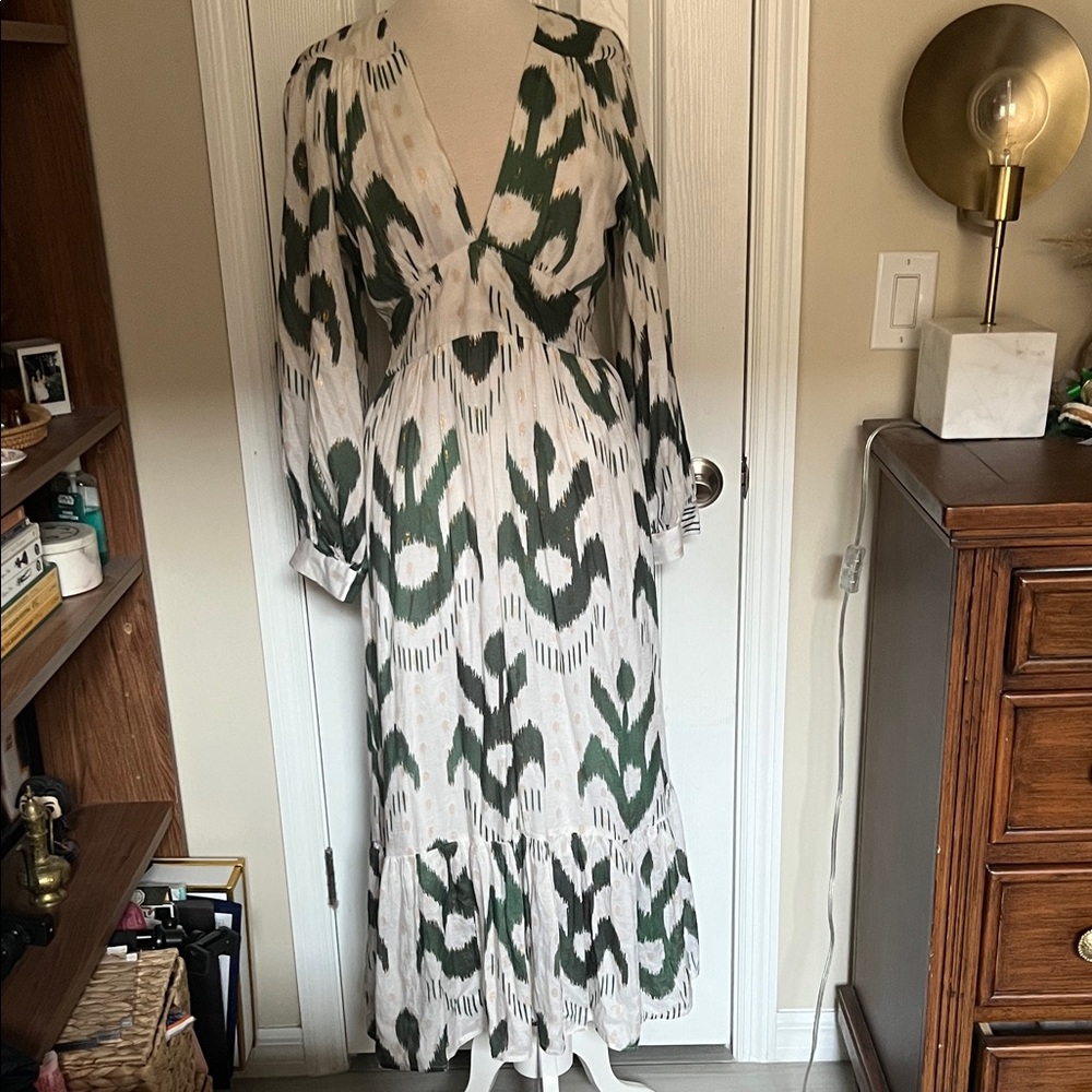 Oliphant V neck smocked midi dress